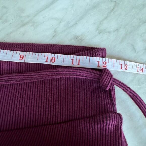 GYMSHARK Slounge Ribbon Bottoms Dark Ruby Marl Tie Waist Ribbed Soft Legging M - Picture 9 of 11